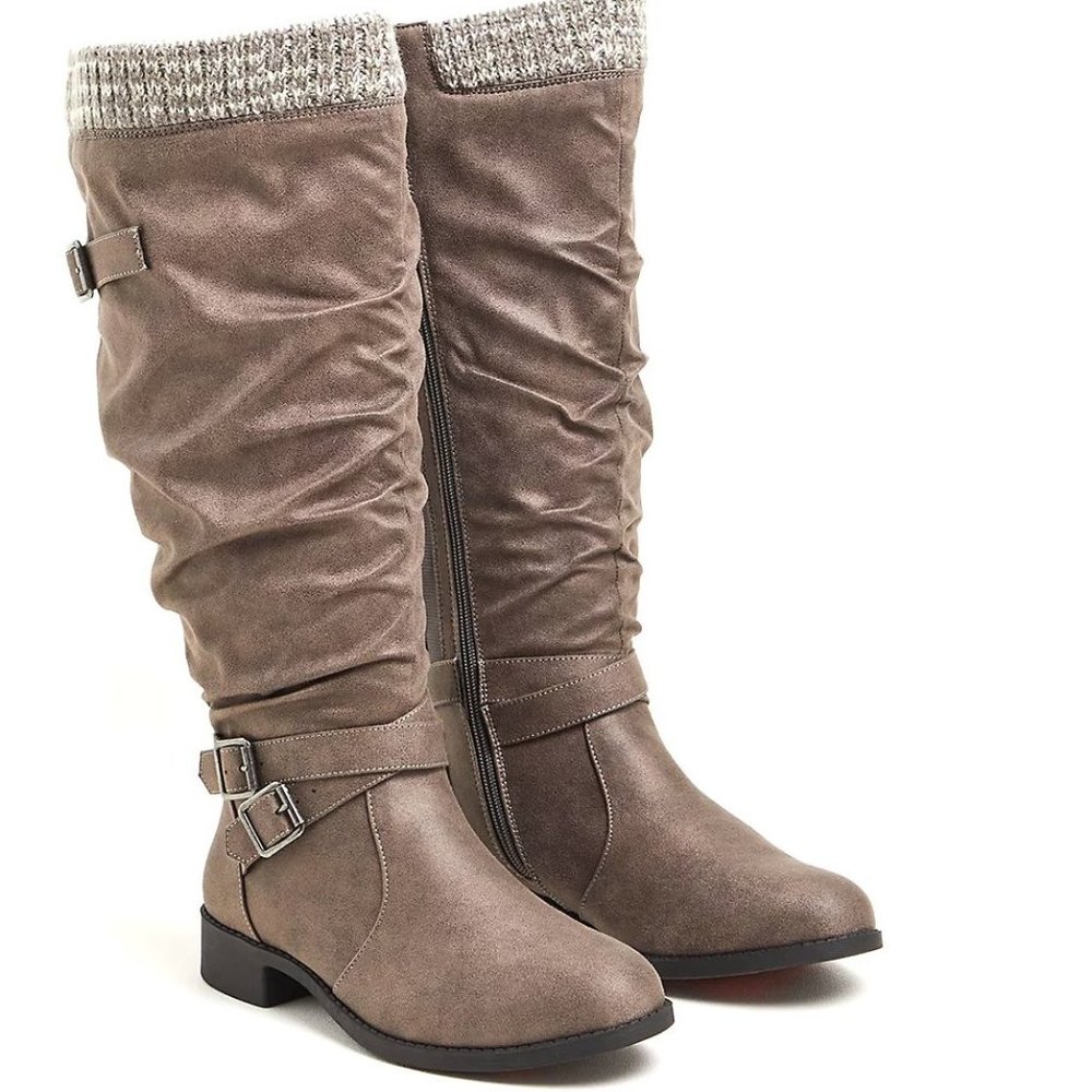 Torrid 12W 12 Wide Calf Width New Taupe Gray Faux Suede Sweater Knee Boots